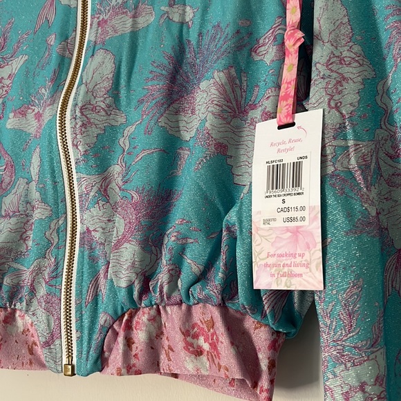 LoveShackFancy x Hurley Under The Sea Cropped Mesh Bomber Jacket Cover Up - Picture 5 of 16